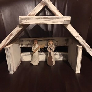 Nativity Stable Manger Rustic Wooden Crèche Antique White FREE FAST SHIPPING