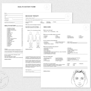 Health History Form | Spa | Massage Therapist | Esthetician | Medical Spa | Plastic Surgeon | Day Spa | Business Forms | Editable Forms