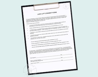 Lash Lift Consent Form | Spa | Salon | Esthetician | Aesthetician | Medical Spa | Consent Form | Business Forms | Editable Form