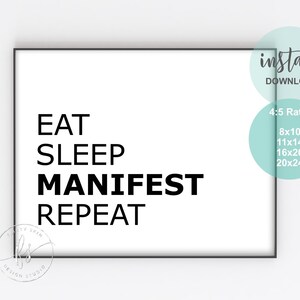 Eat Sleep Manifest Repeat | Esthetician Decor | Massage Decor | Spa Quote | Beauty Quote | Wall Quote | Spa | Salon | Massage Quote