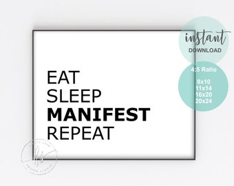 Eat Sleep Manifest Repeat | Esthetician Decor | Massage Decor | Spa Quote | Beauty Quote | Wall Quote | Spa | Salon | Massage Quote