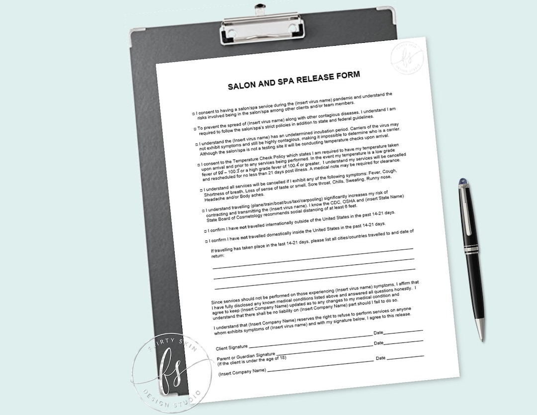 Pandemic Waiver and Release Spa and Salon Waiver Esthetician