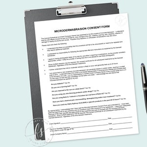 Microdermabrasion Consent Form | Spa | Salon | Esthetician | Aesthetician | Medical Spa | Consent Form | Business Forms | Editable Form