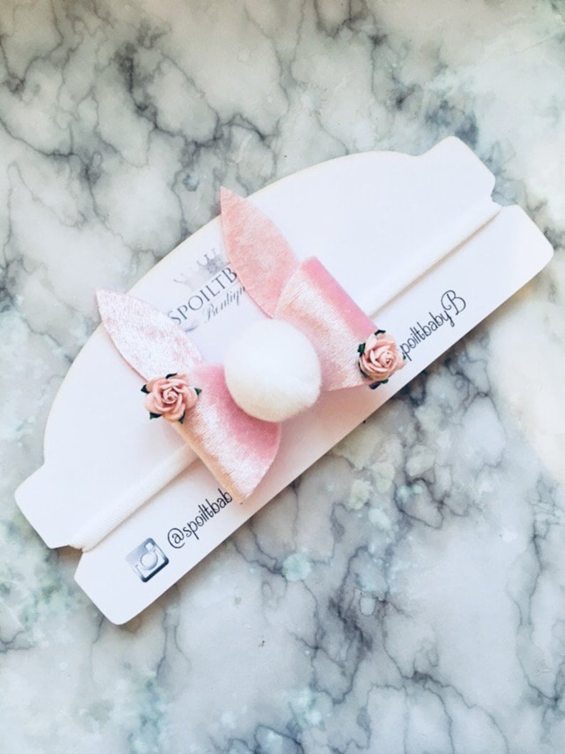 Pink velvet bunny bow headband easter bunny