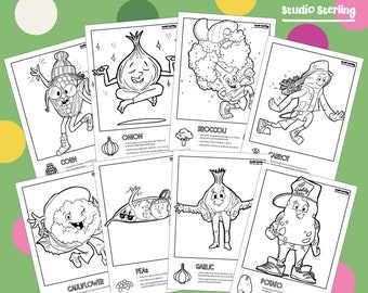 Children's Vegetable colouring learning printable A4 sheets food Kids eat well