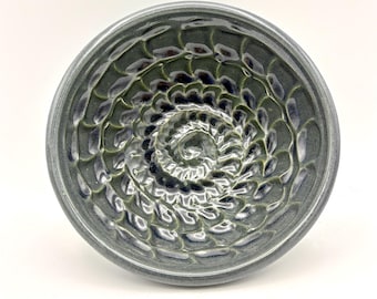 Hand Thrown Ceramic Stormy Blue Shave Bowl – Spiral Texture Lather Bowl
