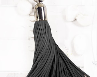 Leather tassel 18 cm (7 inch) leather pendant tassel leather fringe pompom pom pom nappa leather bag pendant charm greyhound collar chain pendant