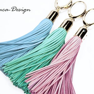 Leather tassel 18 cm (7 inch) leather pendant tassel leather fringe pompom pom pom nappa leather bag pendant charm greyhound collar chain pendant