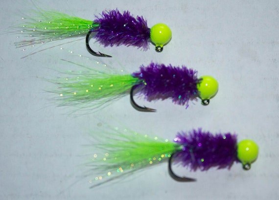 5pk Chartreuse Purple Bucktail Crappie Jigs