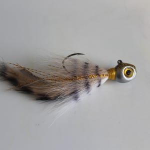 White & Tan Barred Bunny Bucktail Jig