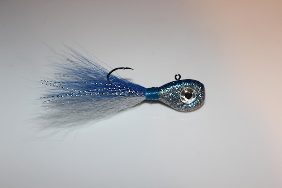 blue ice fishing lures Blue Ice Flat Sided Bucktail Jigs