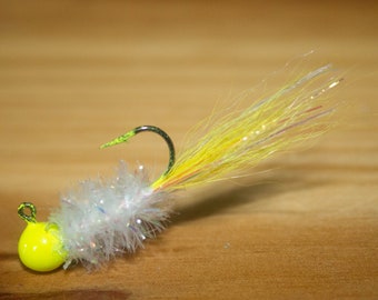 5pk White & Yellow Bucktail Crappie Jigs