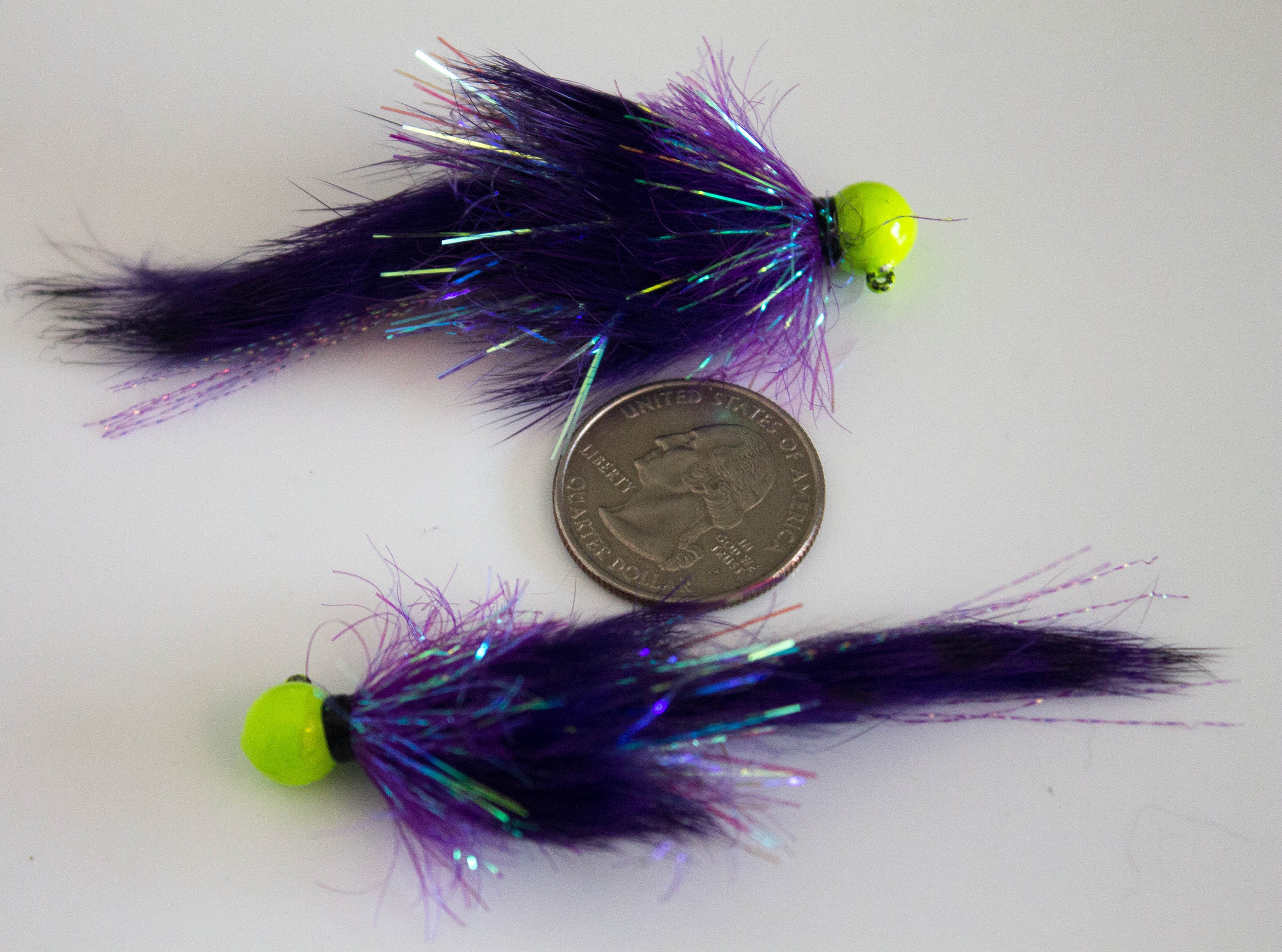 2 Pk Purple and Chartreuse Rabbit Hair Steelhead Twitch Jigs 