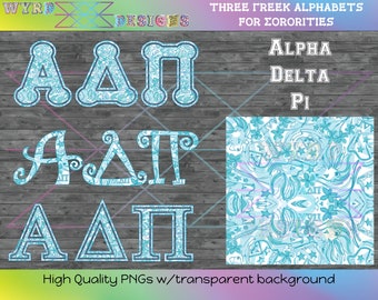 Lilly Pulitzer Inspired Sorority Alphabet, Sorority Alphabet PNG, Alpha Delta Pi, Digital Font, Sublimation Design, Printable Transfer
