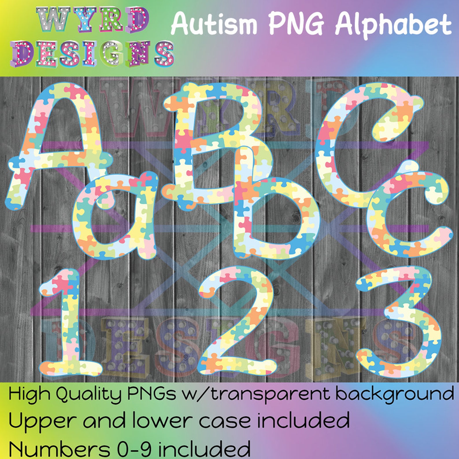 Awareness Autism Alphabet Font Autism Alphabet PNG Autism Etsy