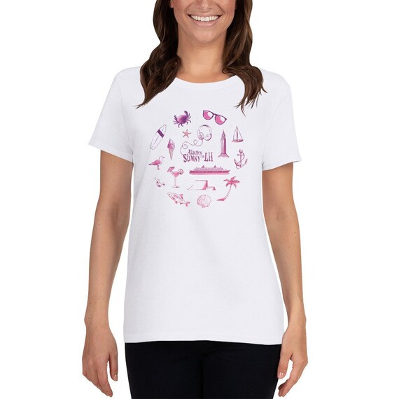 T Shirt Women Lh Beach Rose Short Sleeve White Grey Pink Etsy