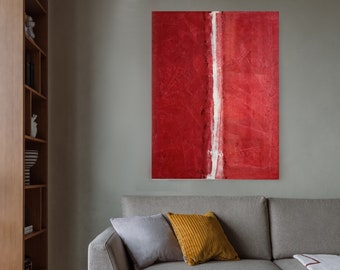 Red Abstract Painting: Modern Minimalist Canvas Wall Art (28x36 inches)