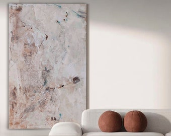 Extra Großes Abstraktes Gemälde: Beige Braun Minimalistische Wandkunst (39x63)