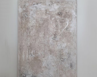 Large Abstract Texture Painting: Neutral Minimalist Wall Art (32x47 inches)