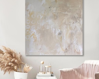 Large Beige Abstract Painting: Minimalist Modern Wall Art (36x36 inches)