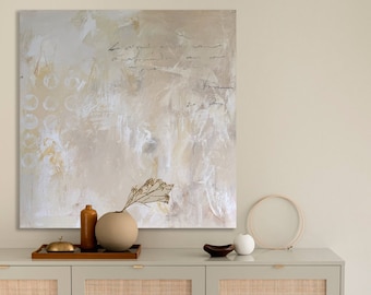 Large Abstract Beige Painting: Minimalist Modern Wall Art (36x36 inches)