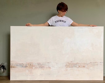 Extra Großes Abstraktes Bild: Beige Minimalistische Wandkunst
