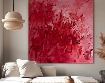 Oversized Red Abstract Painting, Modern Floral Mood (71x63 inches)