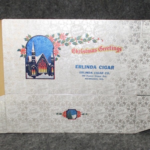 Erlinda Cigar Co. Merry Christmas Advertising Cardboard Outer Packing Cigar Box Decorative Milwaukee Wisconsin NOS