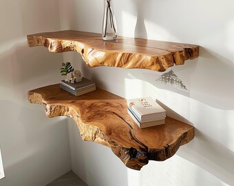 Live edge floating shelf floating wall shelf live edge floating shelf wooden bookshelf long floating shelf housewarming gift home decor