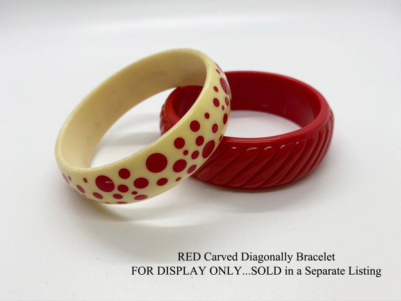 A Special Dot Beauty...A Vintage RED LUCITE with Multi-Size DOTS Bangle Bracelet 34 Wide circa 1960s