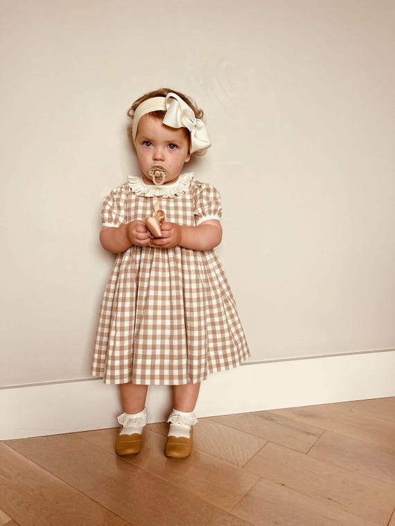 toddler girl brown gingham dress Posh Peanut Girl's Lana Leopard Tan Twirl Dress, 3 Toddler-4 Toddler, Viscose from Bamboo main image 1