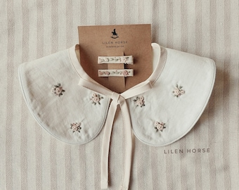 Floral Rose Linen Embroidered Collar 'Rozie' - Versatile, Detachable Accessory for Dresses, Blouses with Handcrafted Floral Embroidery