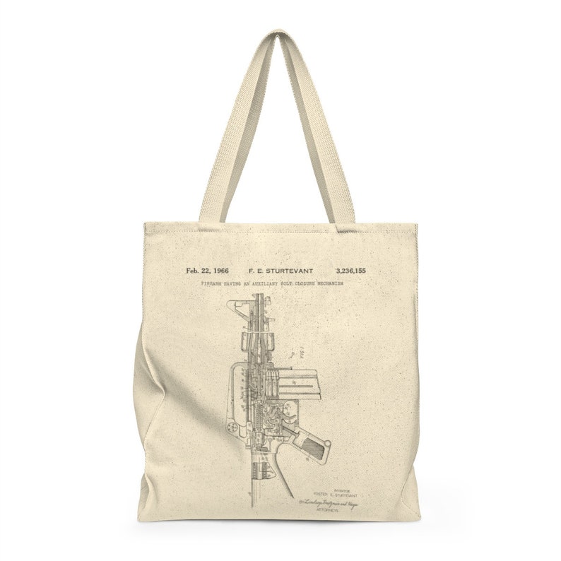 1966 M-16 Rifle Military Gun Patent Illustration Canvas Totebag