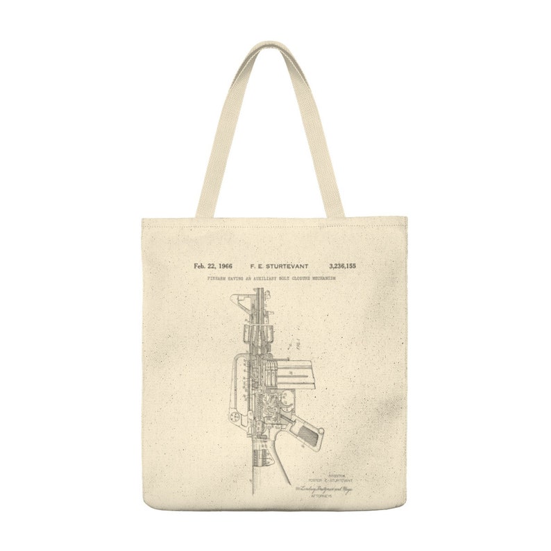 1966 M-16 Rifle Military Gun Patent Illustration Canvas Totebag