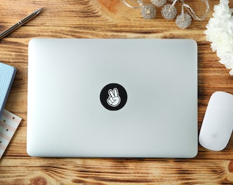 Peace Hand Emoji Circle Macbook Decal Laptop Apple Logo Sticker (2 for 1)