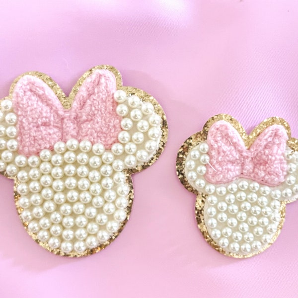 Minnie Patch- Pearl Minnie Mickey Silhouette with Bow-Disney Inspired Patch- Pearl Minnie Patch- Iron On Minnie Patch