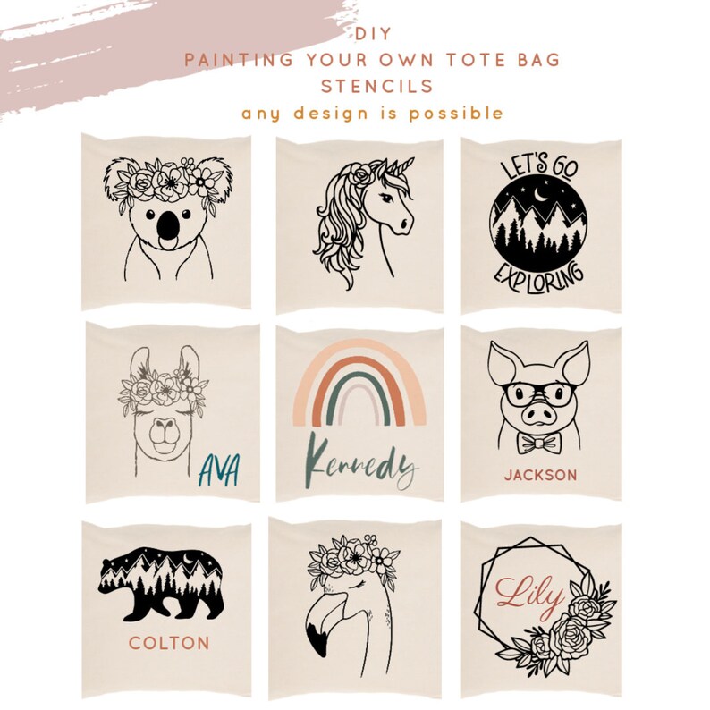 Personalized Tote Bag Painting Project Gift Idea Craft Kit for Kids Llama Stencil Paint Kit Craft Supplies for Kids Birthday Gift