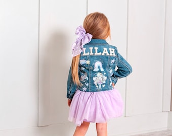 Girls Personalized Denim Jacket- Letter Jacket- Name Patch Jacket - Toddler Denim Jacket- Mermaid Gift - Mermaid Birthday -