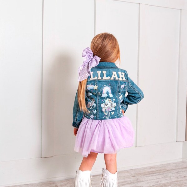 Girls Olive Ice Cream Patch Denim Jacket