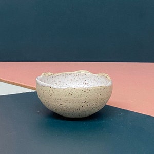 Mini Speckled White and Beige Ceramic Bowl image 1