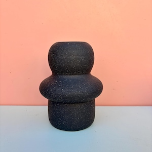 Handmade Modern Ceramic Matte Black Dried Flower Vase Fun Shape and Texture