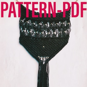 May include: A black macrame collar with gold beads and tassels. The pattern is available as a PDF download. myDIYdepot.etsy.com Macrame Collar