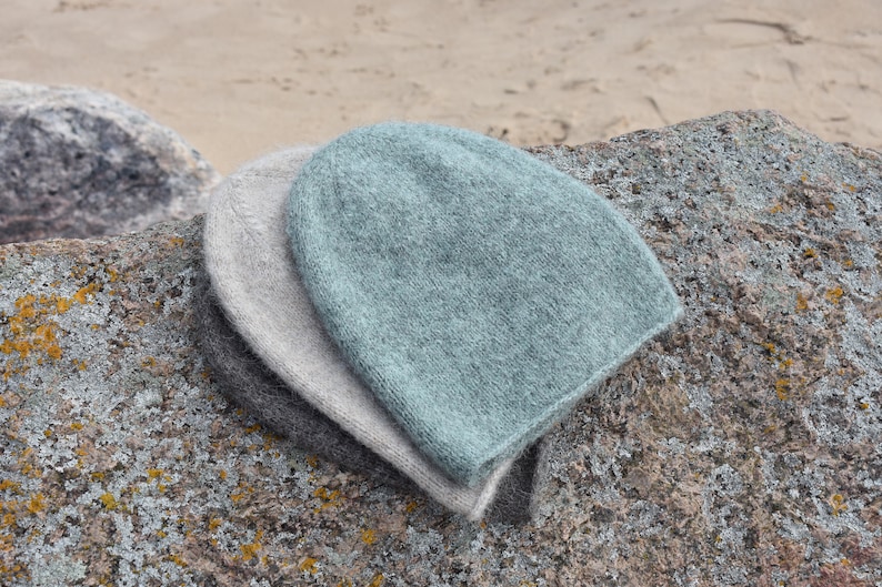 Soft alpaca beanie hat with silk. Lightweight warm alpaca beanie for any season. Click to choose your colour. image 1