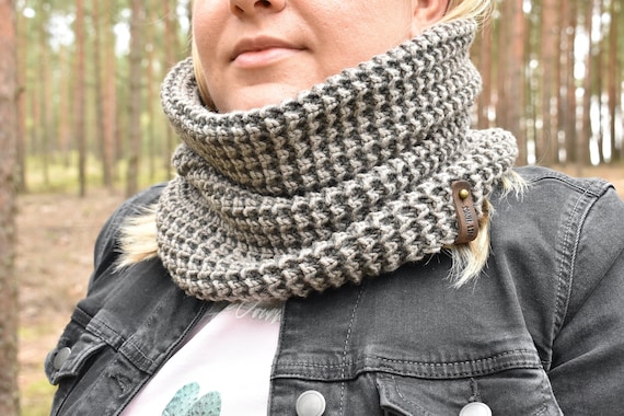 Soft merino wool knit cowl snood. Trendy hand knit merino wool neck warmer. Soft infinity scarf. Adult sized. Gift for him. Ready to ship.