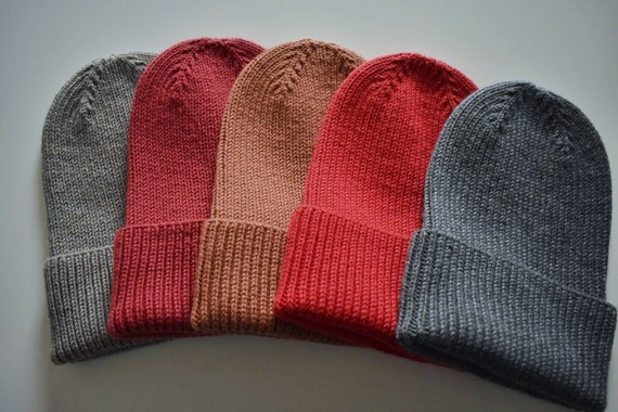 Ribbed merino wool beanie/Various colours inside/ Soft handmade ribbed cuffed beanie/Fisherman merino wool beanie hat/Ready to ship