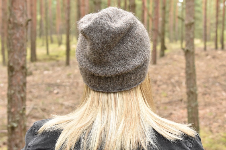 Soft alpaca beanie hat with silk. Lightweight warm alpaca beanie for any season. Click to choose your colour. image 6