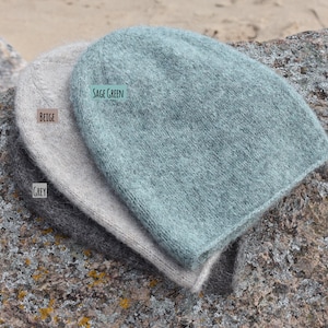 Soft alpaca beanie hat with silk. Lightweight warm alpaca beanie for any season. Click to choose your colour. image 2