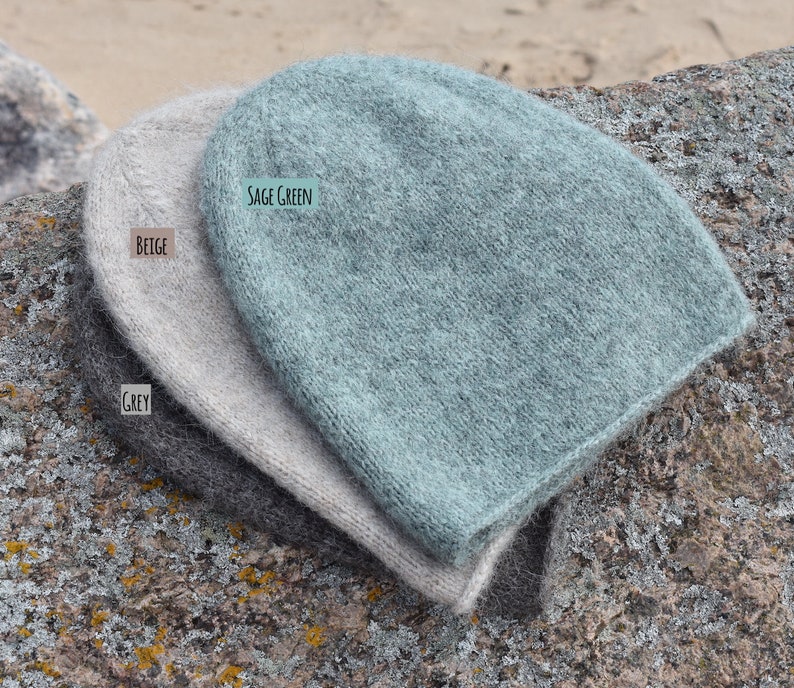 Soft alpaca beanie hat with silk. Lightweight warm alpaca beanie for any season. Click to choose your colour. image 2