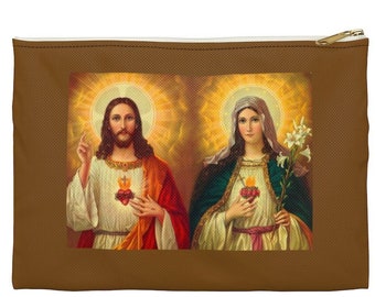 Sacred Heart Zipper Pouch: Vintage Jesus & Mary Prayer Accessory