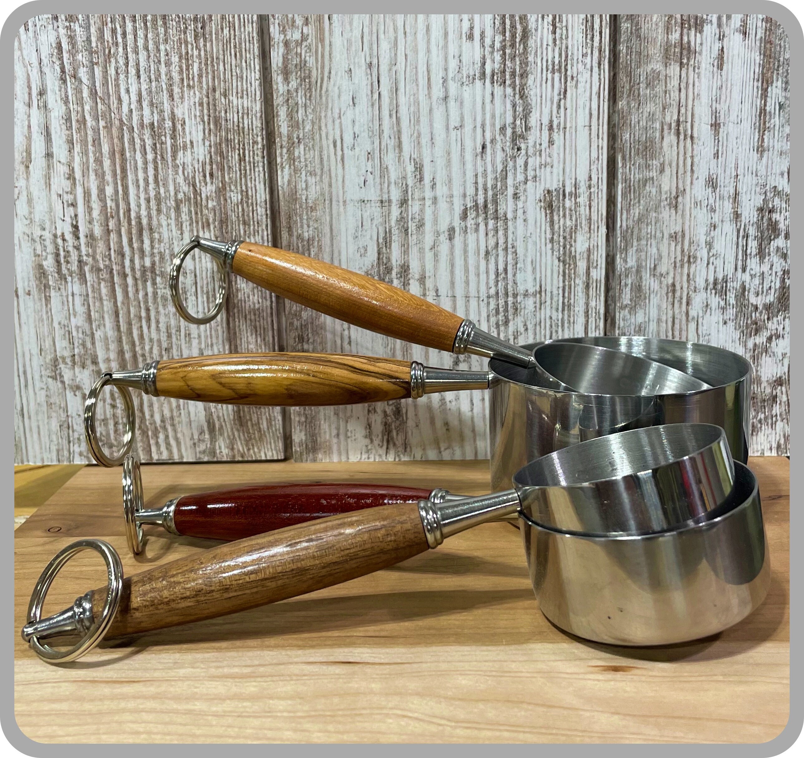 Handmade Wood Measuring Cups Hand Turned Stainless Steel Etsy